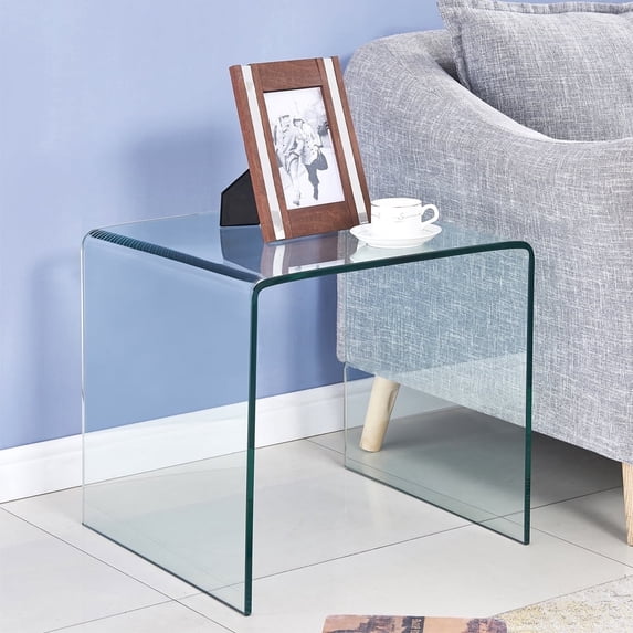 SMARTIK Square Glass Nightstand End Table, Clear Side Table Bedside for Living Room