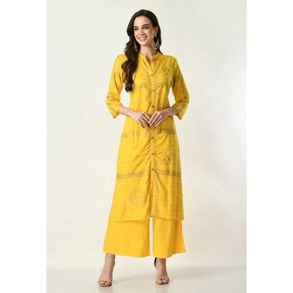 S MAJIDA Kurta Set for Women Foil Print Rayon Kurta Palazzo with 3/4 Sleeve