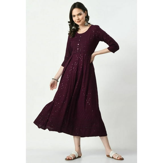 S MAJIDA Kurta for Women Embroidered Rayon Kurta with 3/4 Sleeve