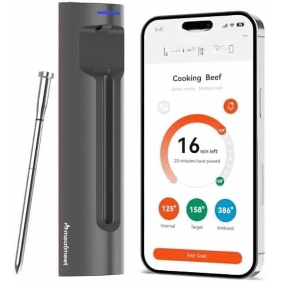 S Meat , , Digital Meat with App Control, IP69 , Digital Cooking for BBQ, Oven, Grill,