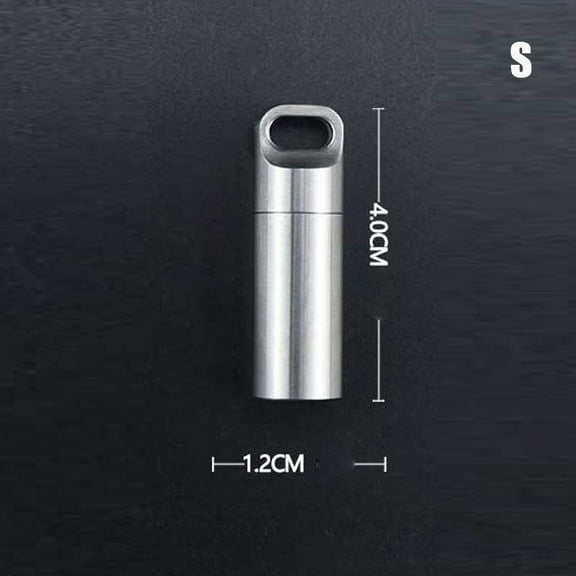 (S) Mini Stainless Steel Sealed Capsule Waterproof Pill Box Camping Firstaid Pendant