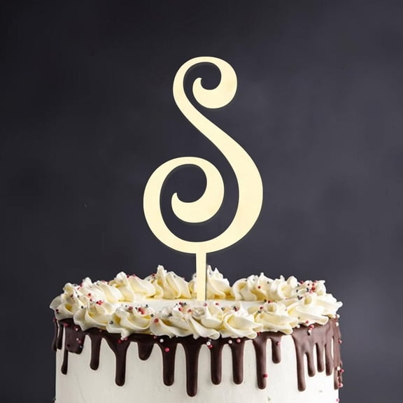 S Monogram Initial Letter Family Last Name Rustic Wood Cake Insert Topper Reusable Cake Topper Pick Cupcake Party Cake Ornament for Wedding Birthday Celebrations Anniversary Party Decor
