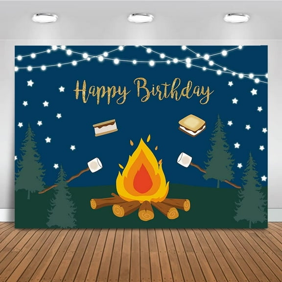 S'Mores Birthday Party Backdrop Camping Night Bonfire Birthday Background Smore Fun with Friends Party Cake Table Decoration Banner Photo Booth Props