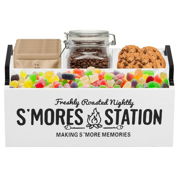 S'Mores Caddy 4 Compartments S'Mores Bar Station Practical S'mores Organizer with Handle Wood S'Mores Station Box Large Capacity S'Mores Station for Home Kitchens