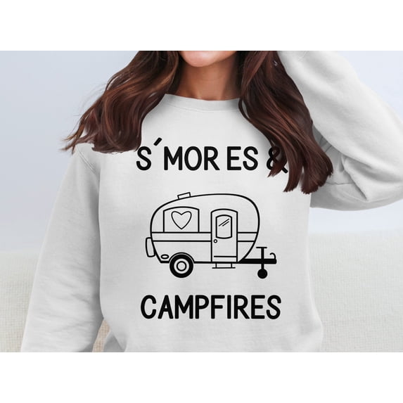 S'Mores Campfires Sweatshirt, Vintage Camper Design, Cozy Outdoor Graphic Tee, Camping Lover Gift, Adventure Apparel, Retro Camp Shirt (White, 2XL)