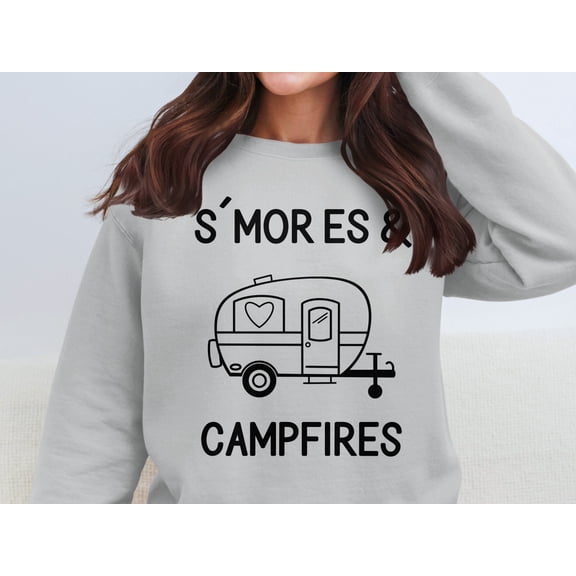 S'Mores Campfires Sweatshirt, Vintage Camper Design, Cozy Outdoor Graphic Tee, Camping Lover Gift, Adventure Apparel, Retro Camp Shirt (SportGrey, L)