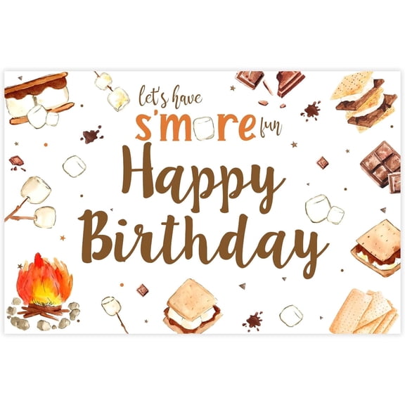 S’Mores Party Decorations, Let’s Have S’More Fun Happy Birthday Backdrop Banner Photography Background Photo Studio Props, Camping Campfire Camper Birthday Party Supplies 5 * 3 ft White