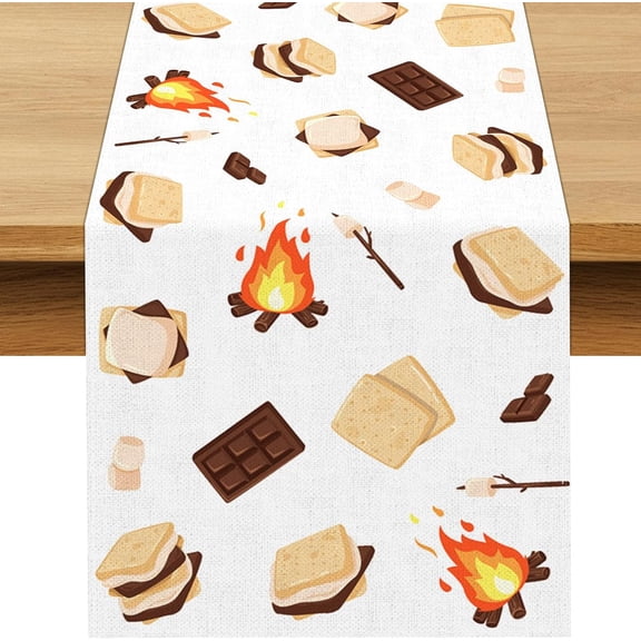 S''Mores Table Runner Bonfire Camping Party Decoration Dessert Birthday Dining Room Home Kitchen Table Decor (13" x 108")