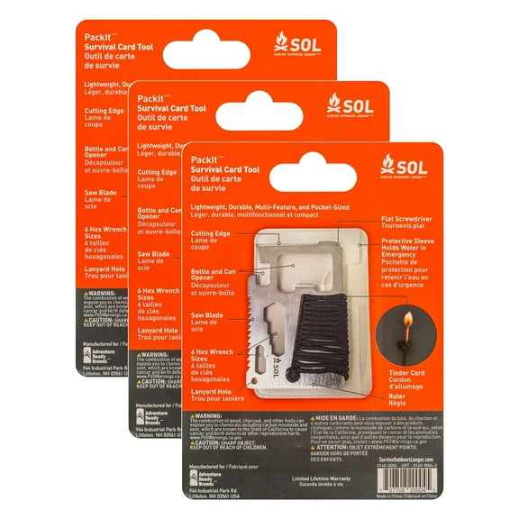 S.O.L. - PackIt Survival Card Tool - 3 Pack