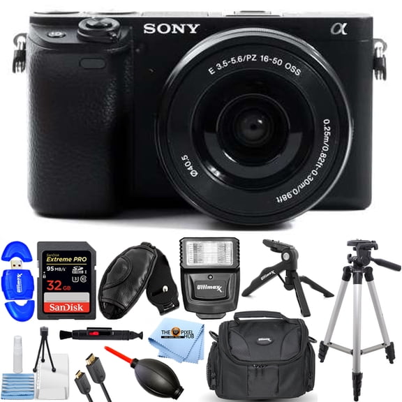 S O N Y Alpha a6400 Mirrorless Digital Camera w/ 16-50mm Lens + 32GB + Flash Bundle