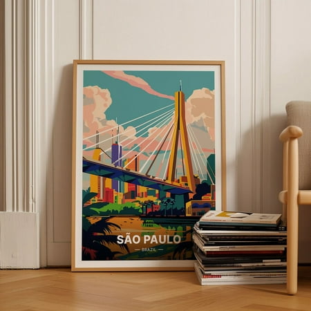 Sã£O Paulo Brazil Travel Poster, Mid-Century Modern Wall Art, Maximalist Home Decor, Cityscape Print Wall Art, Modern Wall Decor, 8x12 UNFRAMED