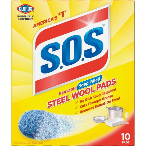SOS Steel Wool Soap Pads - Steel Wool Cleaning Pads - 10 Count