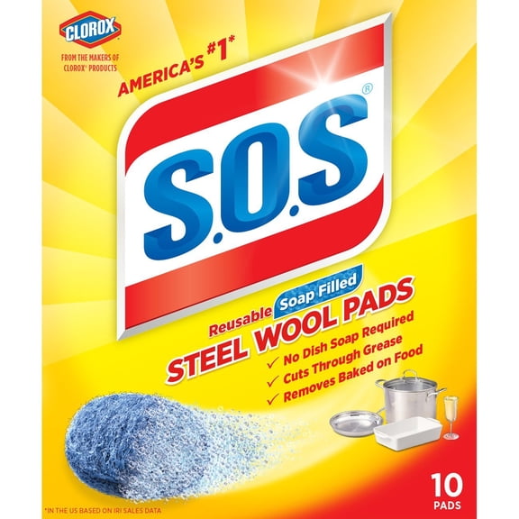 S.O.S-10002 , Steel Wool Soap Pads, 10 Ct