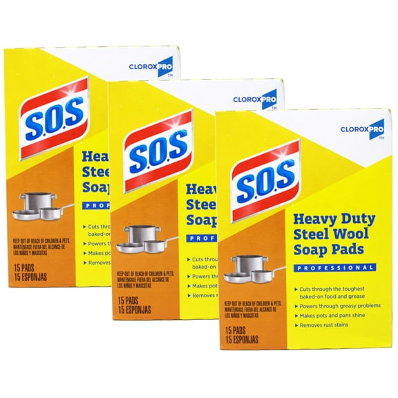 S.O.S Heavy Duty Steel Wool Soap Pads, 15 count - 3 Pack