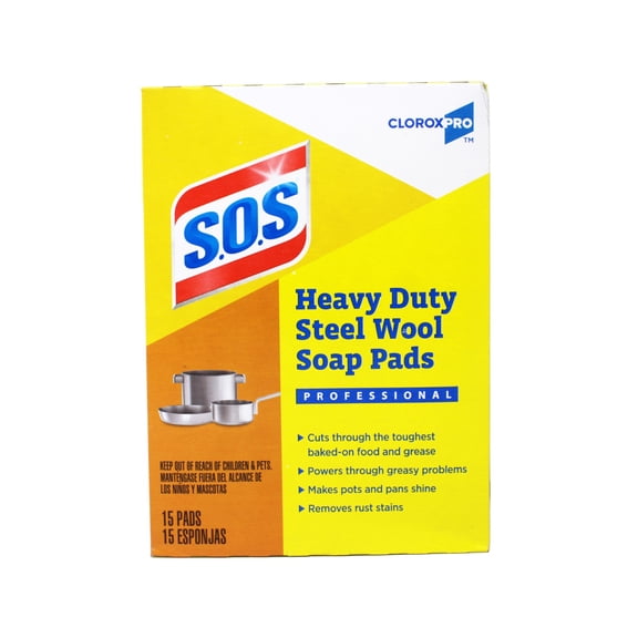 S.O.S Heavy Duty Steel Wool Soap Pads Professional Extra Thick Cuts Through Tough Messes 15 Count