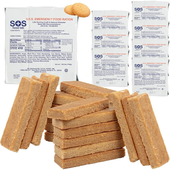 S.O.S. Rations Emergency 3600 Calorie Food Bar - 3 Day / 72 Hour Package with 5 Year Shelf Life Survival Food for Camping and Backpacking - 8 Packs