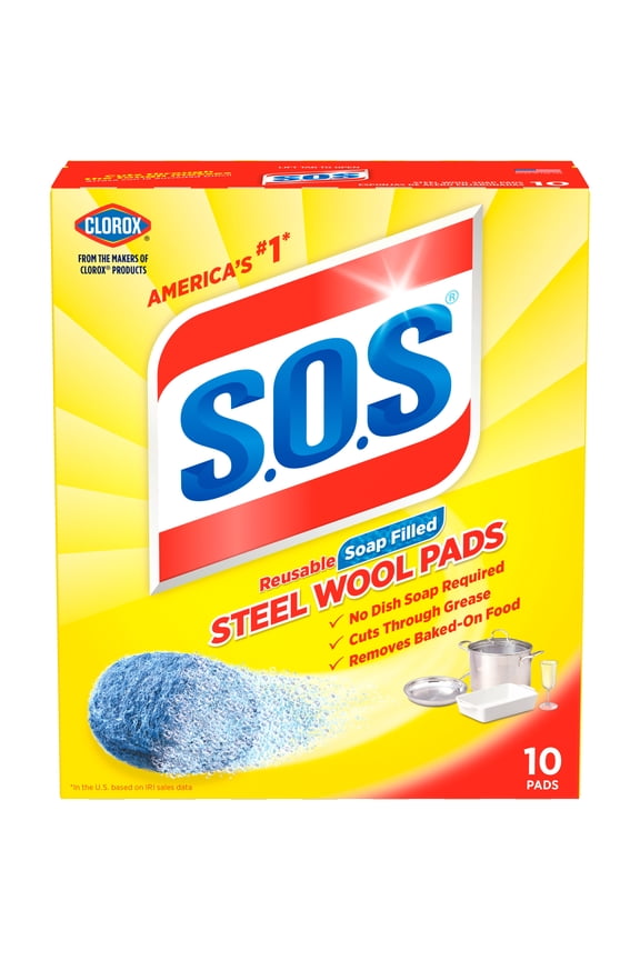 S.O.S Steel Wool Dish Scrubber Pads, 10 Pack