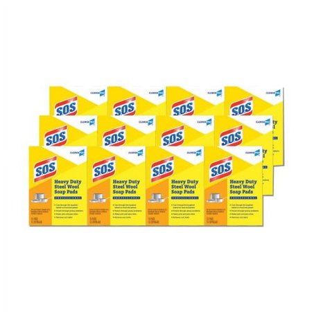 S.O.S. Steel Wool Soap Pads, 2.4 x 3, Steel, 15 Pads/Box, 12 Boxes/Carton (88320CT)
