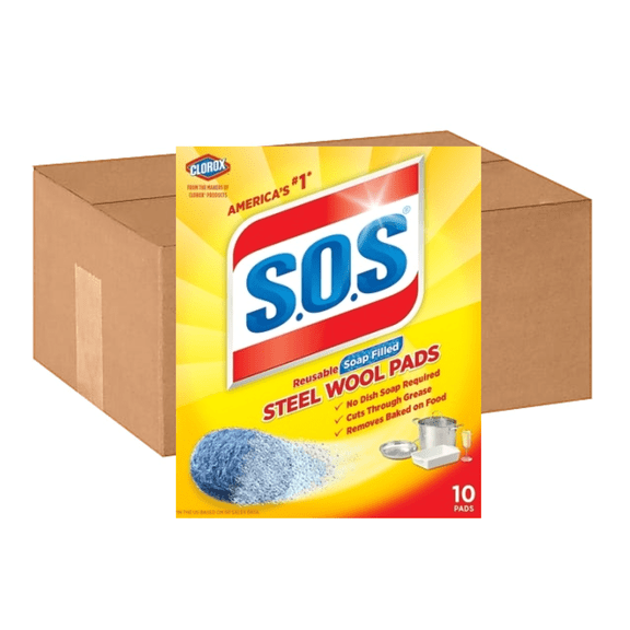 S.O.S Steel Wool Soap Pads Reusable Soap Filled 10 Count Each Box (Pack Of 6) Total Count 60 REUSABLE PADS