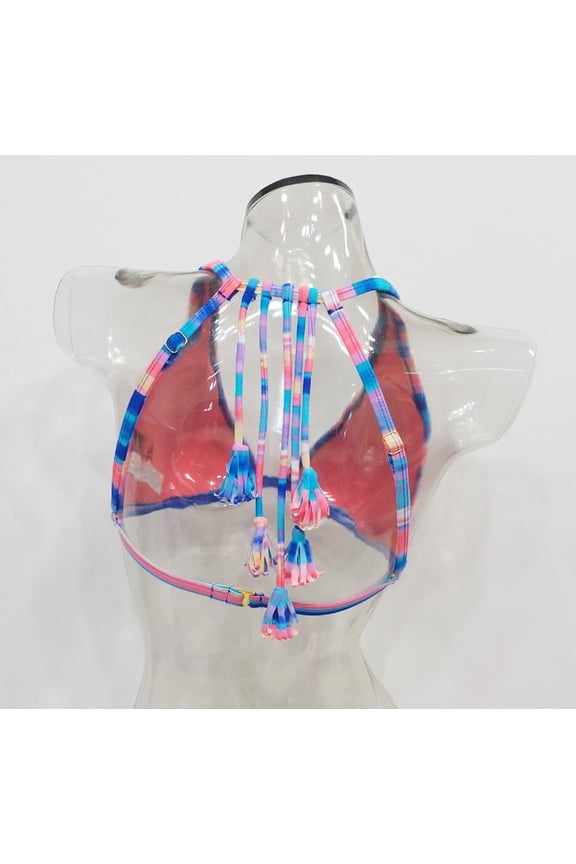 Blue Tassel Back Halter Bikini Top Swimwear 34C