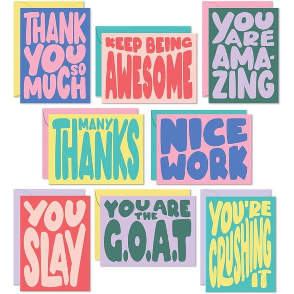 S&O Set of 24 Cute Appreciation Cards with Envelopes - 8 Teacher Appreciation Card Designs - Thank You Cards for Coworkers, Employee, Teachers, Recognition & Gratitude, 4.25”x5.75”