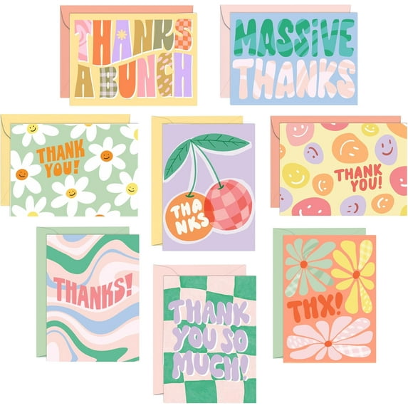 S&O Thank You Cards with Envelopes - Blank Greeting sheets for Handwritten Messages - Set of 24 Thank You Notes and Envelopes - Assorted Decor Cards with Stylish Color covers to Mix & Match