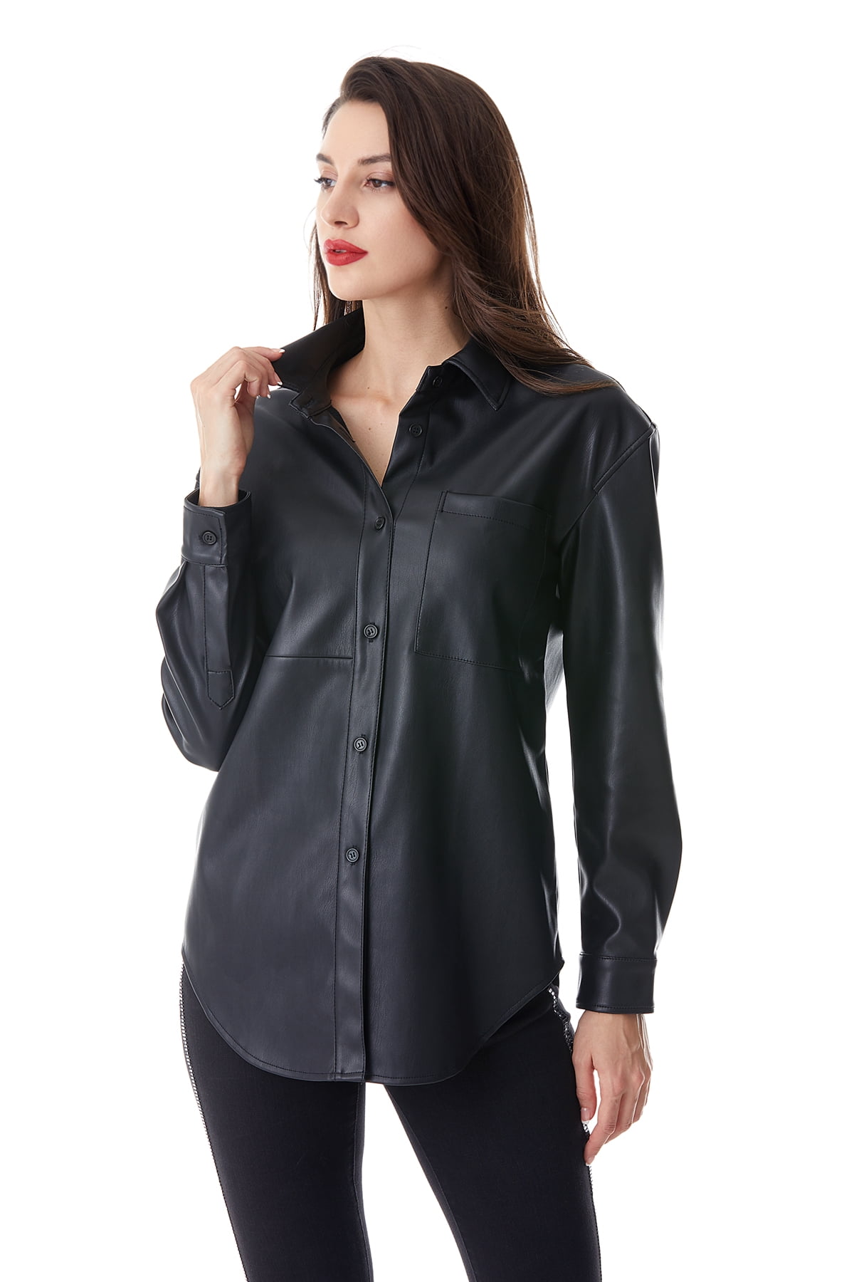 S P Y M Women's Faux Leather Jacket Regular and Plus Size Soft Snap ...
