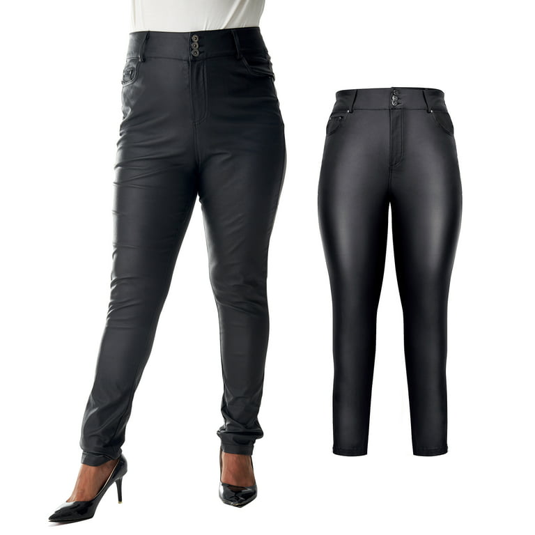 S P Y M Women's Stretchy High-Waist Jeggings, Faux Leather Legging Pants  with Pockets,Zipper Leg Opening,Regular and Plus Size