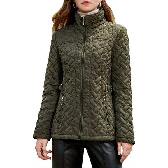 S P Y M Womens Diamond Quilted Jacket Lightweight Padding Coat with Pockets, Regular and Plus Size