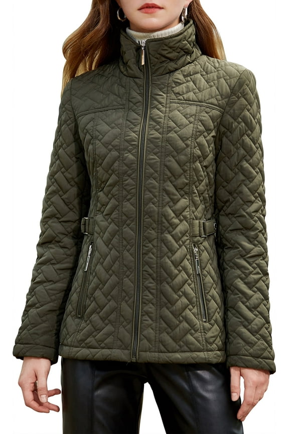 Womens Diamond Quilted Jacket Lightweight Padding Coat with Pockets, Regular and Plus Size