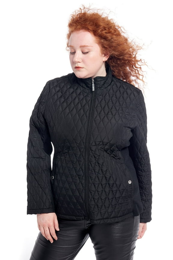 Womens Diamond Quilted Jacket Lightweight Padding Coat with Pockets, Regular and Plus Size