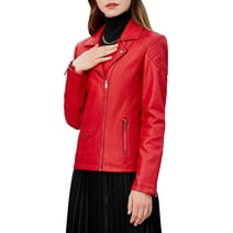 S P Y M Womens Faux Leather Jacket, Moto Biker Coat, Quilted Zip Up Outwear,Regular and Plus Size