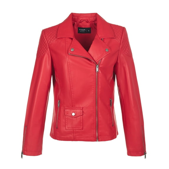 S P Y M Womens Faux Leather Jacket, Moto Biker Coat, Quilted Zip Up Outwear,Regular and Plus Size