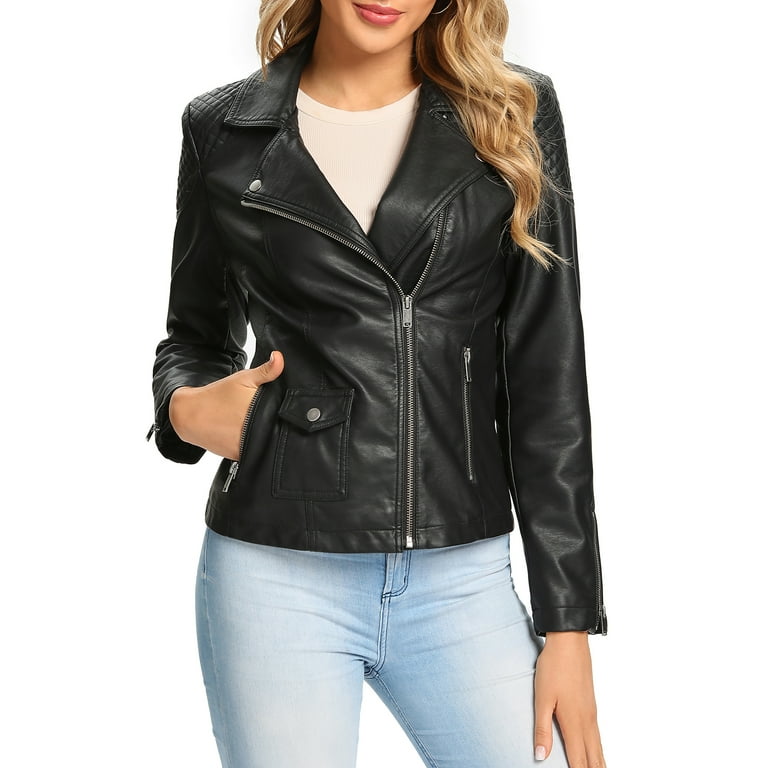 SPYM Women's Windproof Faux Leather Moto Biker Jacket