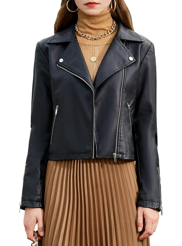 S P Y M Womens Faux Leather Moto Biker Short Coat Jacket