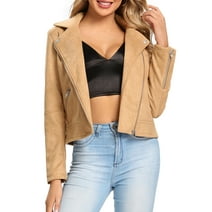 S P Y M Womens Faux Suede Jacket, Stretchy Moto Casual Soft Coat