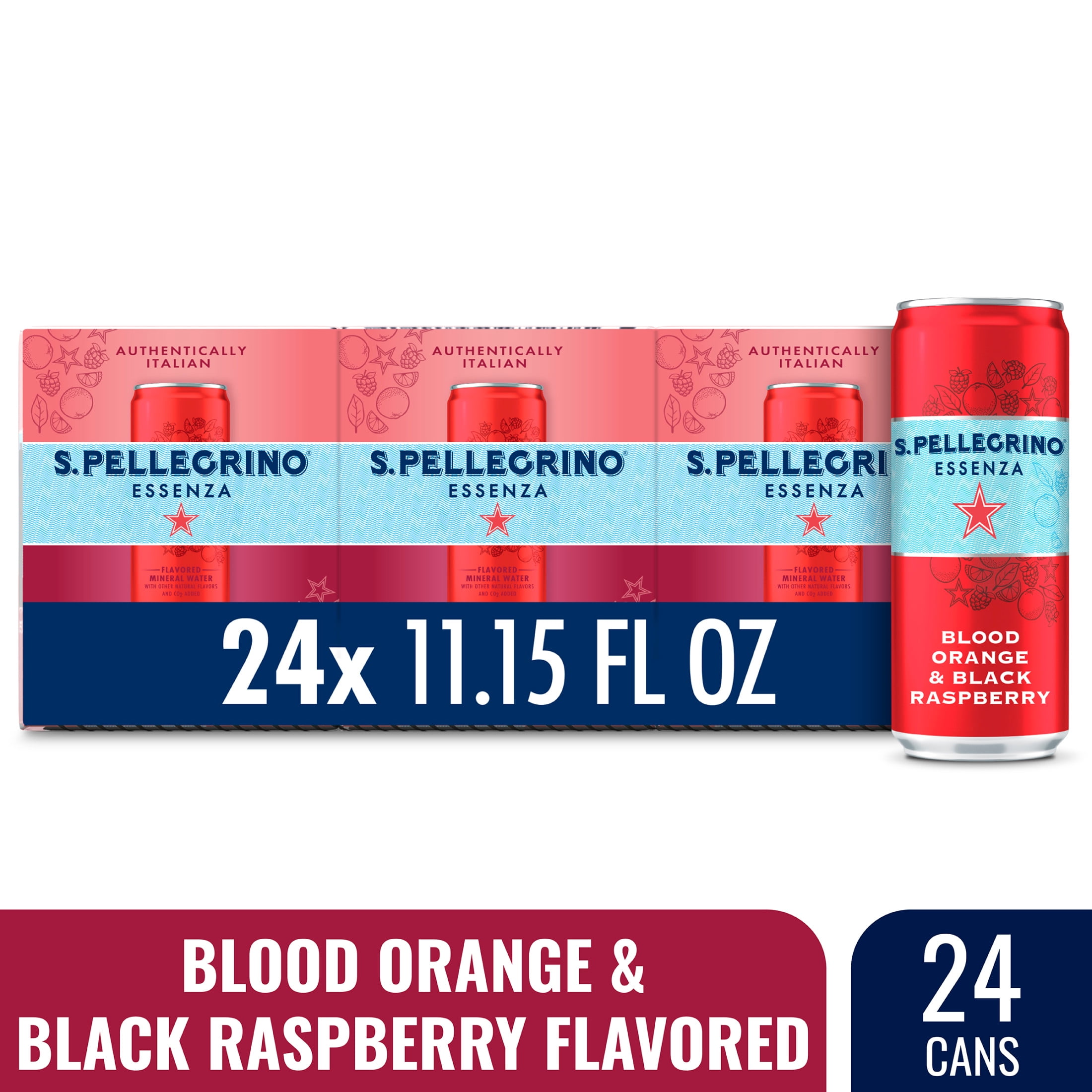 S.Pellegrino Essenza Blood Orange and Black Raspberry Flavored Mineral Water, 267.6 fl oz, 24 Pack