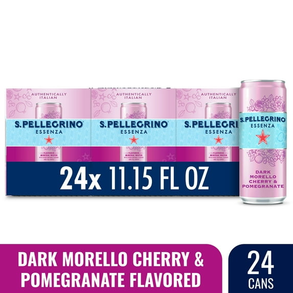 S.Pellegrino Essenza Dark Morello Cherry and Pomegranate Sparkling Mineral Water, 24 Cans