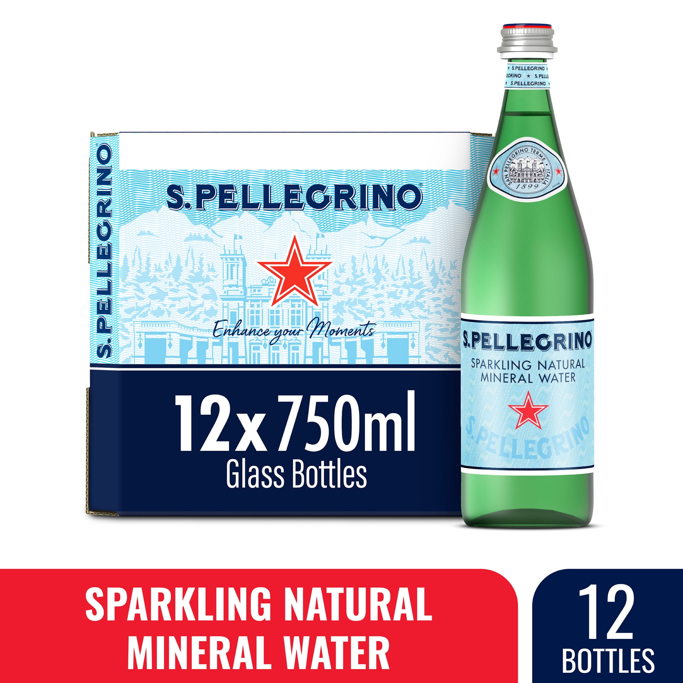 S.Pellegrino Sparkling Natural Mineral Water, 303.6 fl oz, 12 Pack Glass Bottles