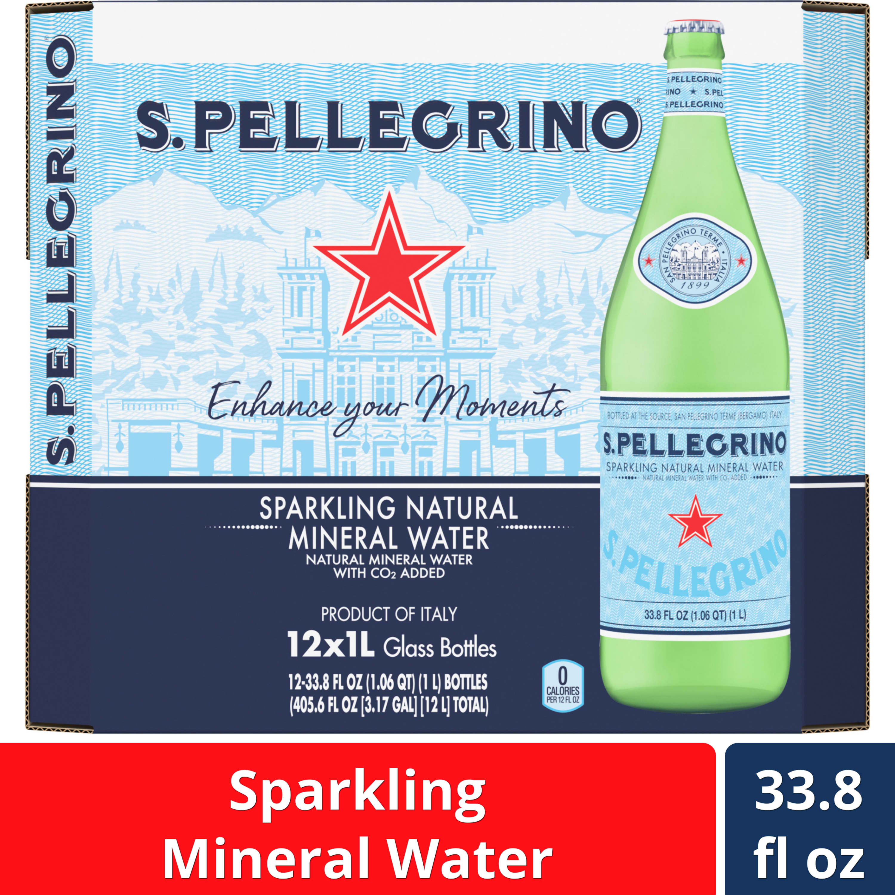 S.Pellegrino Sparkling Natural Mineral Water, 405.6 fl oz, 12 Pack