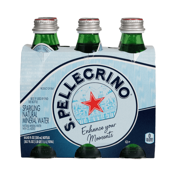S. Pellegrino Sparkling Mineral Water, 6Pack/8.45fl oz, Dairy-Free, Shelf Stable, Glass Bottle
