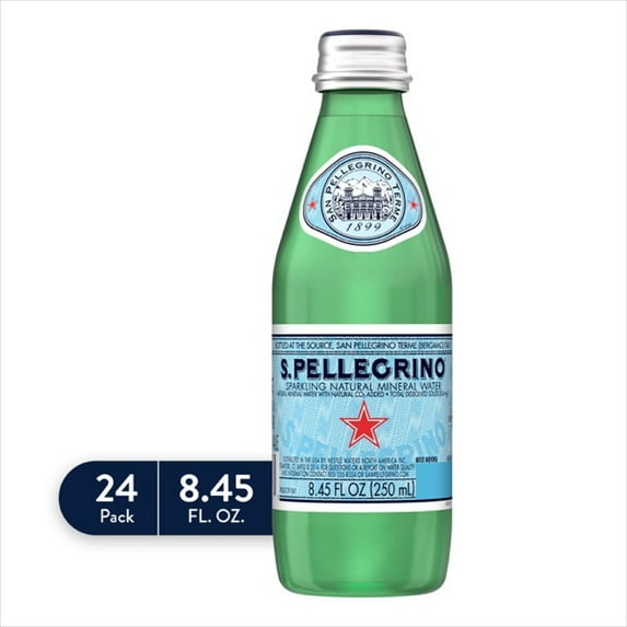 S.Pellegrino Sparkling Natural Mineral Water, 8.45 fl oz. Glass Bottle (24 Count)