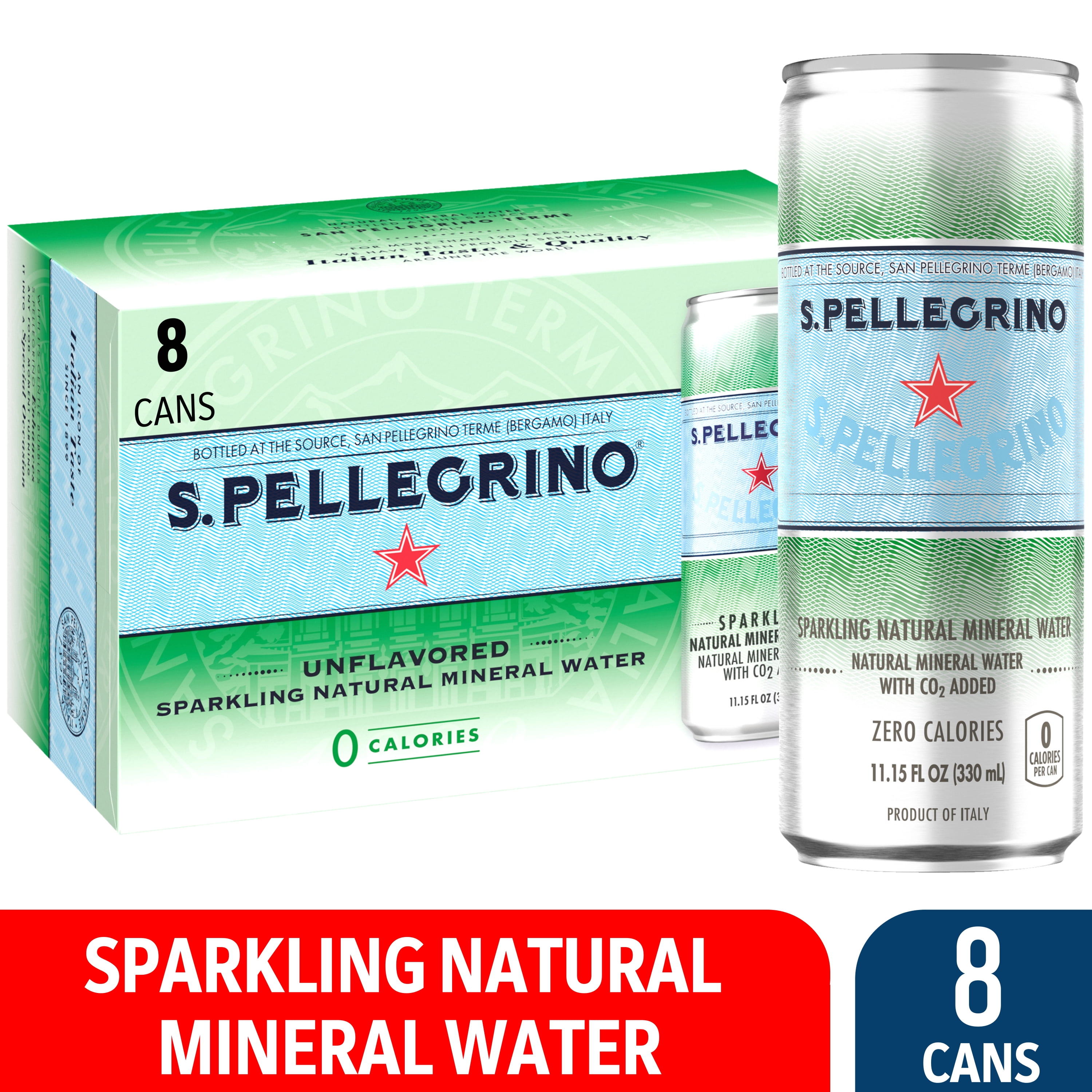 S.Pellegrino Sparkling Natural Unflavored Mineral Water, 89.2 fl oz, 8 Pack Cans
