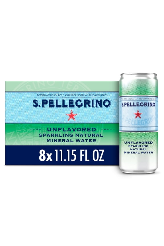 S.Pellegrino Sparkling Natural Unflavored Mineral Water, 89.2 fl oz, 8 Pack Cans