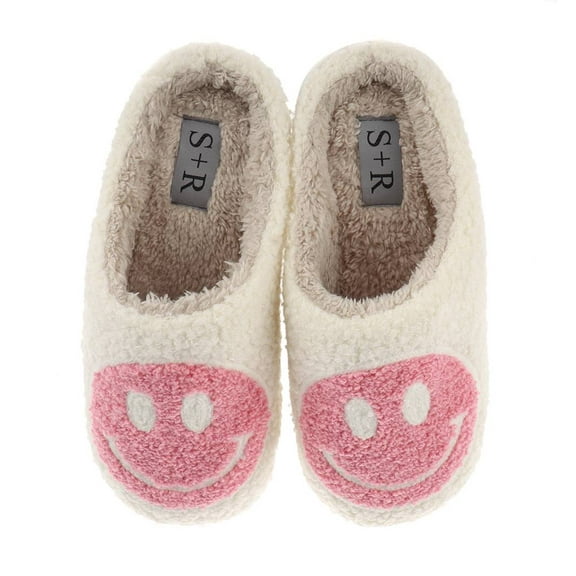 S+R Women's Smiley Graphic Cozy Slide Slipper