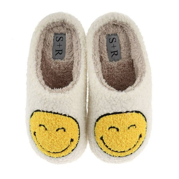 S+R Women's Smiley Graphic Cozy Slide Slipper