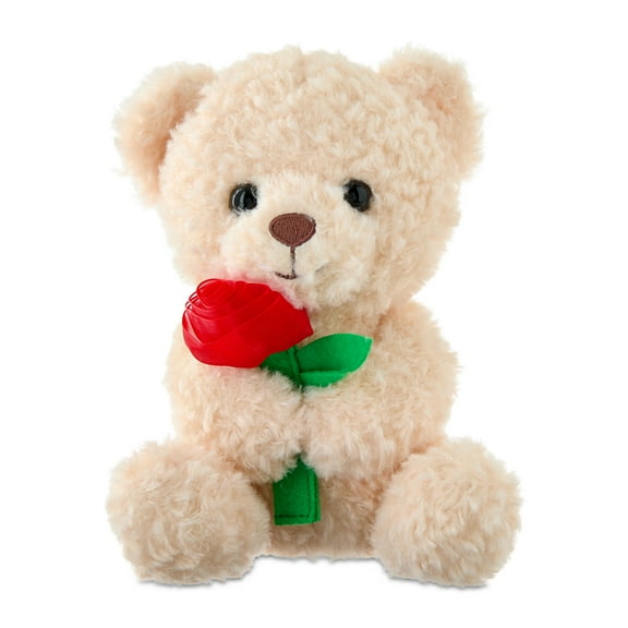 Small Bear with Rose Plush, Cream, 7", Valentine's Day by Way To Celebrate