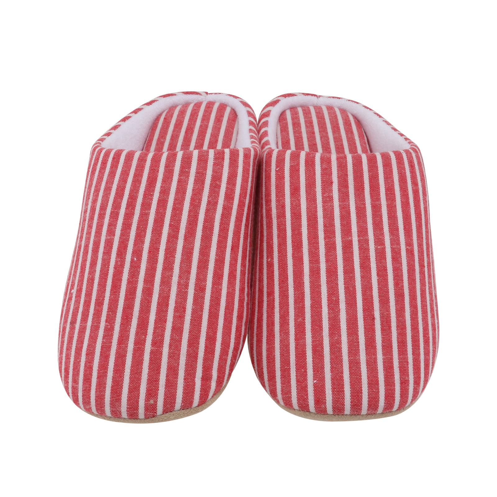 S Red Slippers Keep Warm Home Shoes Fluffy Wooden Floor Stripe Lovers ...