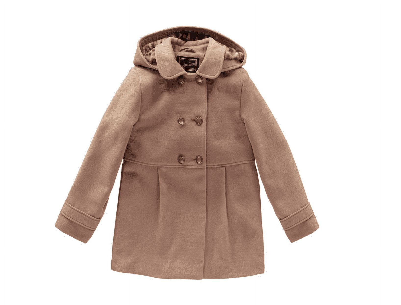 S. ROTHSCHILD S Rothschild & Co Big Girls Double Breasted Coat with Leopard Lined Hood - Camel