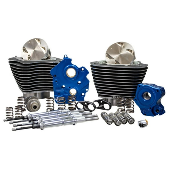 S&S Cycle 310-1052B 124in. Power Package - Chain Cam, Oil Cooled, Chrome Pushrods, Wrinkle Black w/ Highlighted Fins